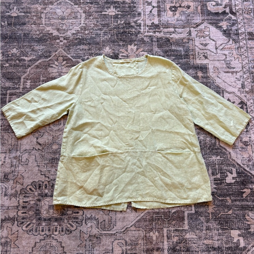 Cut Loose Women’s Large Relaxed Light Green Half‎ Sleeve Linen Top Bohemian